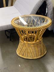 Woven Rattan Glass Top Side Table (Each)
