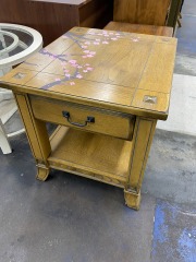 Wood Look Cherry Blossom Painted Side Table