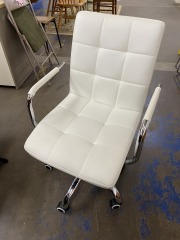 White Pleather & Chrome Rolling Office Chair