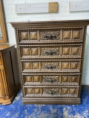 Chunky Peacemaker Pirate Style Tallboy 5 Drawer Dresser