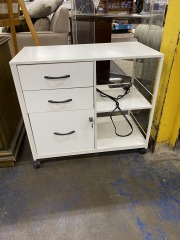 Rolling White Office Cabinet Shelf