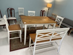 2 Tone Pub Table w\/ Bench & chairs