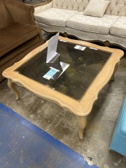 Blonde Wood Glass-topped End Table