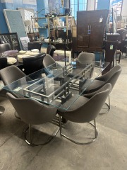 Metal & Glass Table w\/ 6 Chairs