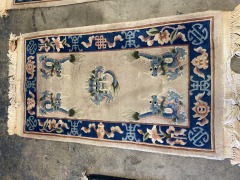 Vintage Chinese Hand Knotted Blue Wool  Rug 2x4ft as is