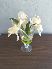 Faux Flowers in cup w resin details