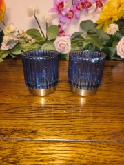Mini blue glass candle holders (set of 2)