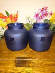 Frosted Blue Glass Candleholders (set of 2)
