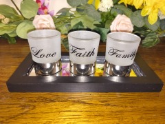 Love\/Faith\/Family candle holders w base set