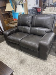 Charcoal Leather Power Loveseat Recliner