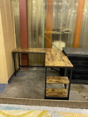 Wood Look & Metal L-Shaped Desk