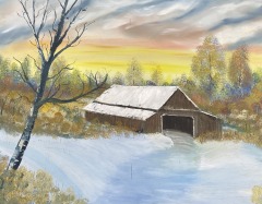 Original Painting Snow Capped Rustic Barn