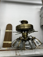 Brass and Beveled Glass 5 Light Ceiling Fan