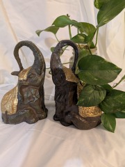 Pair of Brass Elephant Bookends- Lucky Raised Trunks