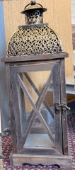 Lantern Unique Brass Finish Metal Dome Atop Wood Base
