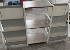 Record Player Stand, 3 Shelves, 6 Sling Storage Pockets