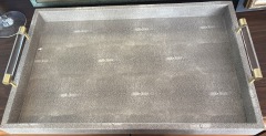 Wessex Faux Shagreen Tray, Gray, Acrylic & Gold Accents