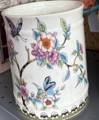 Chinoiserie-style Ceramic Vase, Floral and Butterfly Motif