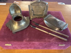 5 pc . Antique Brass Inkwell Set