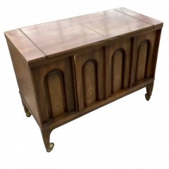 Mid-Century Walnut & Burl Bar Serving Cart on Casters