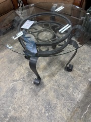 Round Glass Top Table\/metal scroll frame