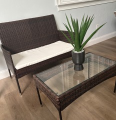 Love Seat and Glass Top Table, Woven Resin Wicker