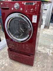 LG Red Steam Washer with pedestal