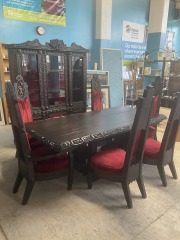 Gothic Revival Dining Table with Chairs & China Cabinet