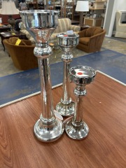 Silver\/Glass Candle Holder Set of 3