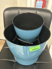 Set of 2 Blue\/Black Metal Enamel planters w\/ stands