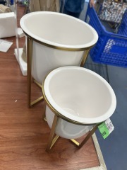 2 piece white and gold cosmo living plant stands