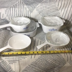 Corning Ware Vintage Blue Cornflower 9 Piece Lot 5 Dishes 4 Lids