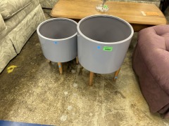 Set of 2 large metal planters with wooden legs
