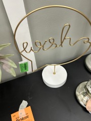 Metal SIgn with White Wooden Base - Wish, Love, Hello