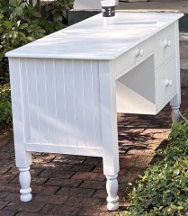 Matte White Wood Desk, Shiplap Siding, 3 Drawer