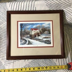 William Mangum Signed \u201cBread of Life\u201d \u2013 Framed Winter Watermill Print (Limited Edition)