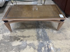 Glass and wood coffee table