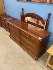 Long Wooden Bureau w\/Mirror