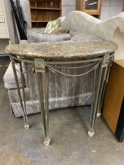 Ornate Stone Top Demilune Table