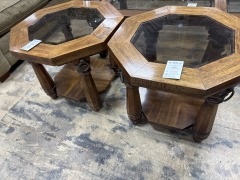 Vintage Octagonal Glass\/Wood End Table