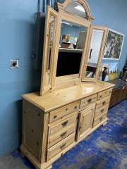 Blondewash Wood Nine Drawer Dresser with Mirror