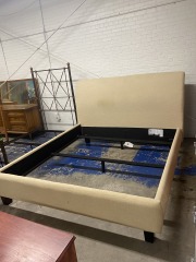 Ashley Modern Burlap Farmhouse King Bed Frame