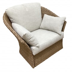 Light Brown Wicker 4 Cushion Swivel Chair
