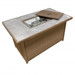 Grey Tile Top w\/Brown Wicker Fire Pit Table