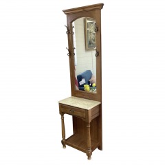 Oak Hall Tree w\/4 Hooks, 1 Drawer and Marble Top (Not Attached)