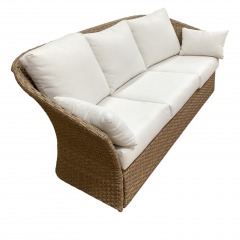Outdoor White Cushions w\/ Brown Wicker Sofa