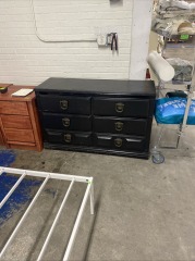 Solid Wood Black 6 Drawer Dresser with Brass Pulls