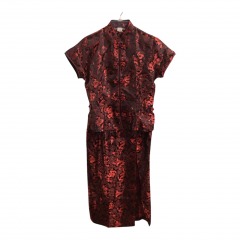 Women's Oriental Chinese Japanese Form Fitting Red Black Dress Size 38