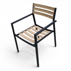 Black Aluminum Frame w\/Faux Teak Slat Patio Chair
