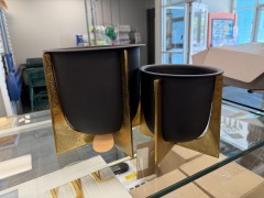 metal indoor outdoor black and gold 2 piece planter set